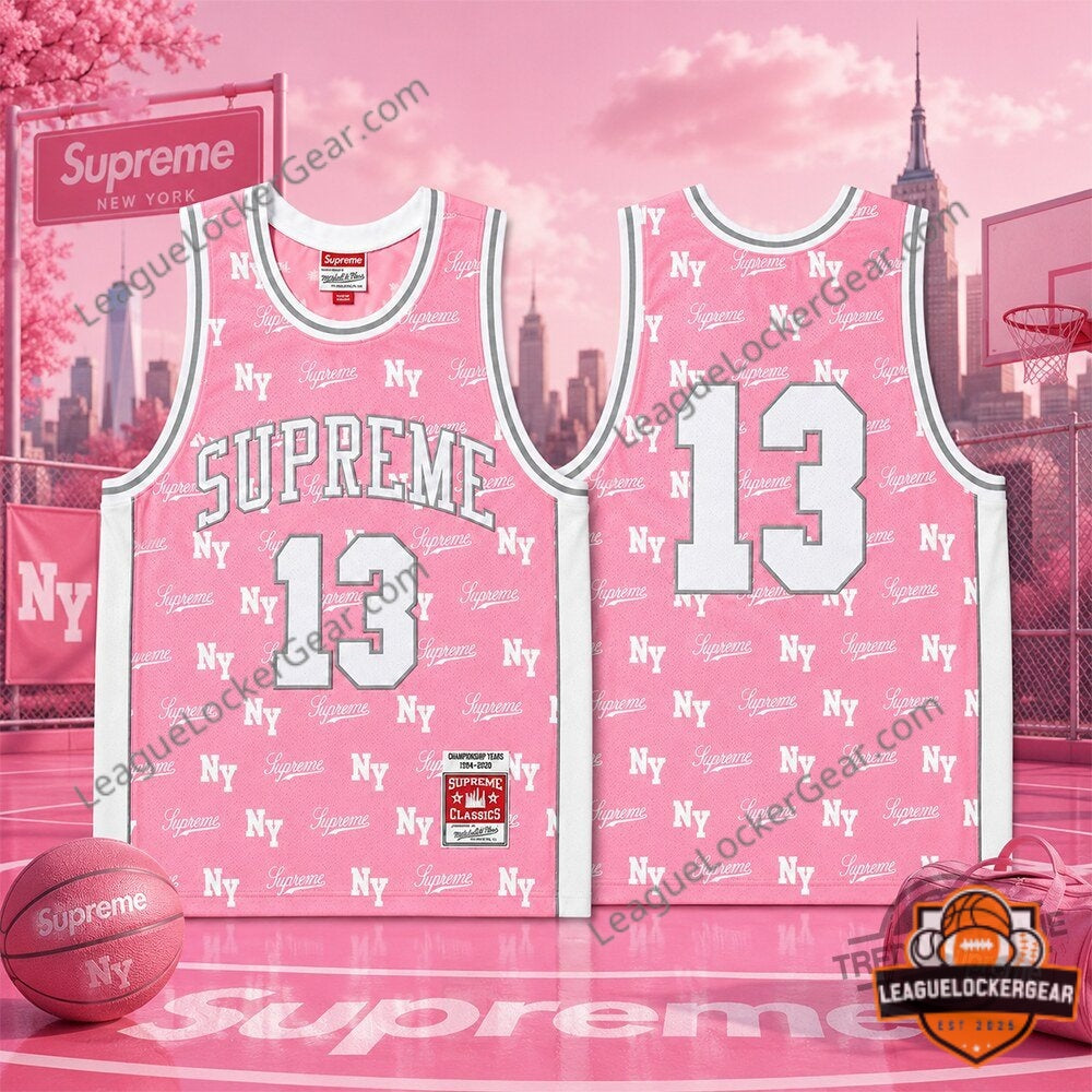 Supreme x Mitchell And Ness Monogram Basketball Pink Jersey - LeagueLockerGear