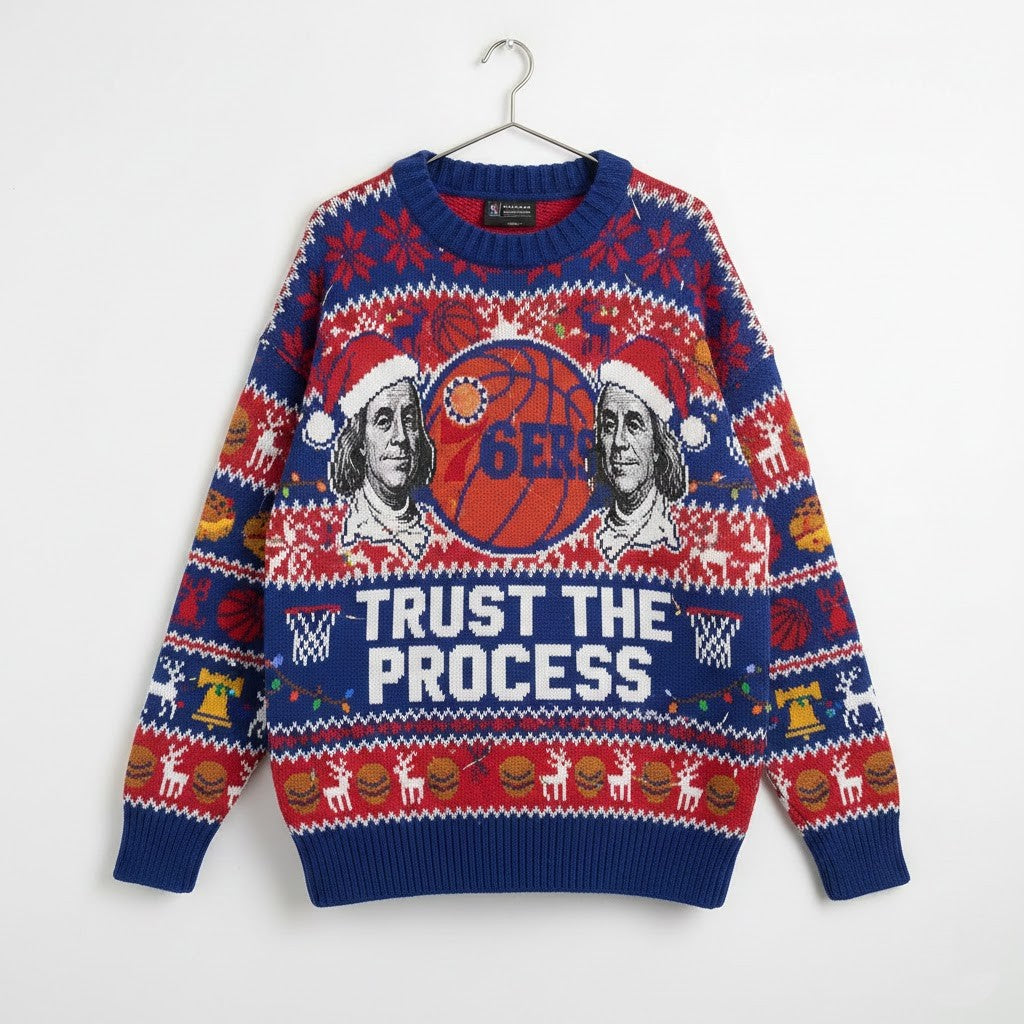 Philadelphia 76ers Ugly Christmas Sweater – “Trust The Process” NBA Holiday Edition - LeagueLockerGear
