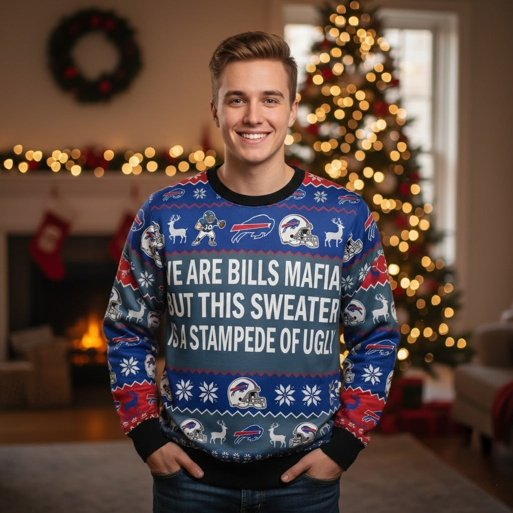 Personalized Buffalo Bills Ugly Christmas Sweater - Custom Quote Bills Mafia Stampede of Ugly Shirt - LeagueLockerGear