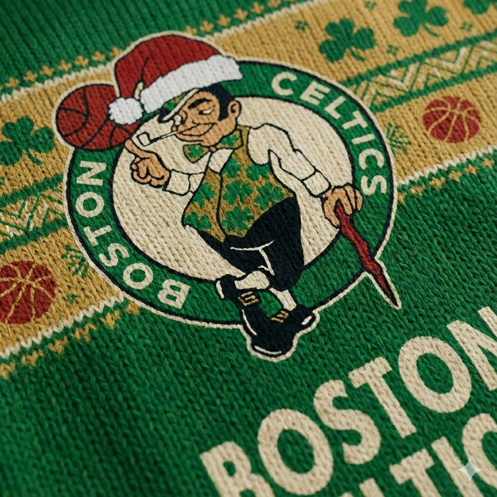 Boston Celtics Ugly Christmas Sweater – Lucky The Leprechaun Holiday Knit Green Shamrock Fan Apparel NBA - LeagueLockerGear