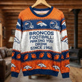 Personalized Denver Broncos NFL Ugly Christmas Sweater – “Making You Drink Since 1960” Customize Quote - LeagueLockerGear