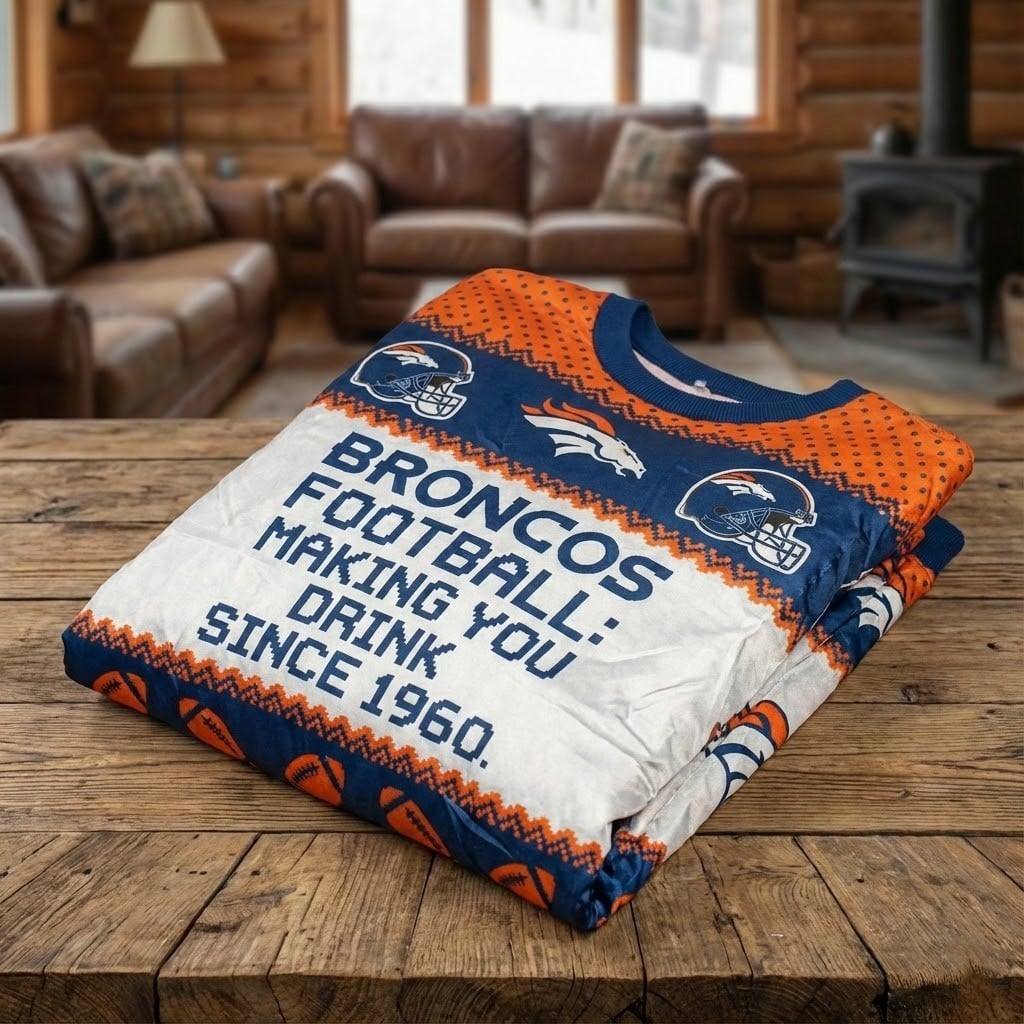 Personalized Denver Broncos NFL Ugly Christmas Sweater – “Making You Drink Since 1960” Customize Quote - LeagueLockerGear