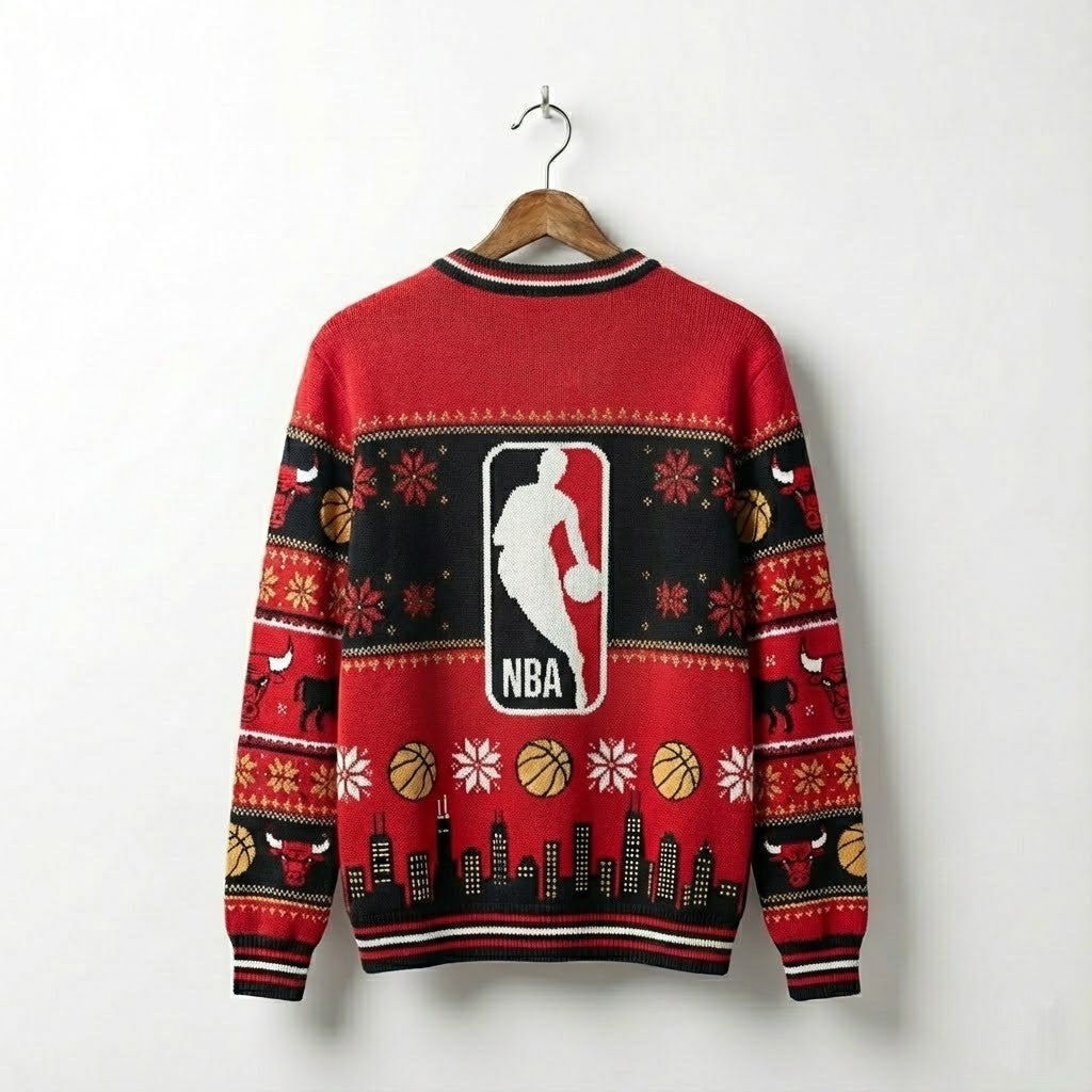 Chicago Bulls Ugly Christmas Sweater – Santa Bull Skyline Jumper Red & Black Iconic Fan Apparel NBA - LeagueLockerGear