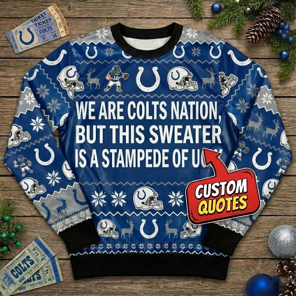 Personalized Indianapolis Colts Ugly Christmas Sweater - Custom Message Horseshoe Nation For Him Her - LeagueLockerGear