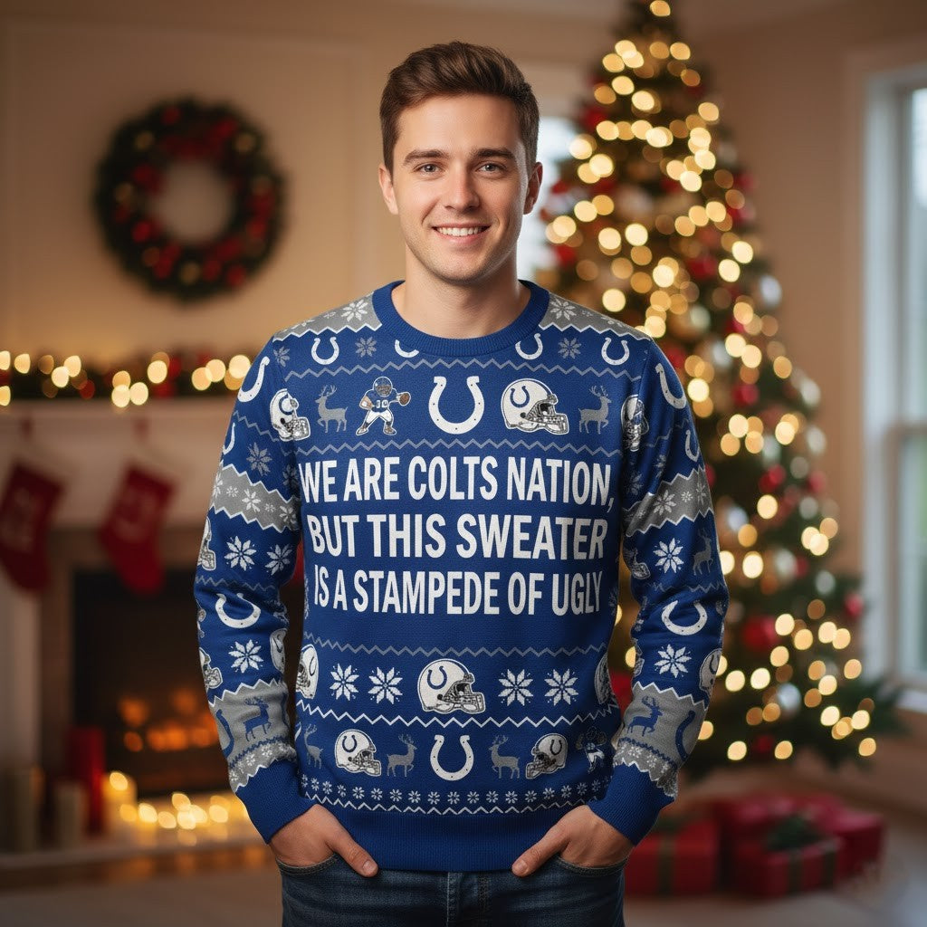 Personalized Indianapolis Colts Ugly Christmas Sweater - Custom Message Horseshoe Nation For Him Her - LeagueLockerGear