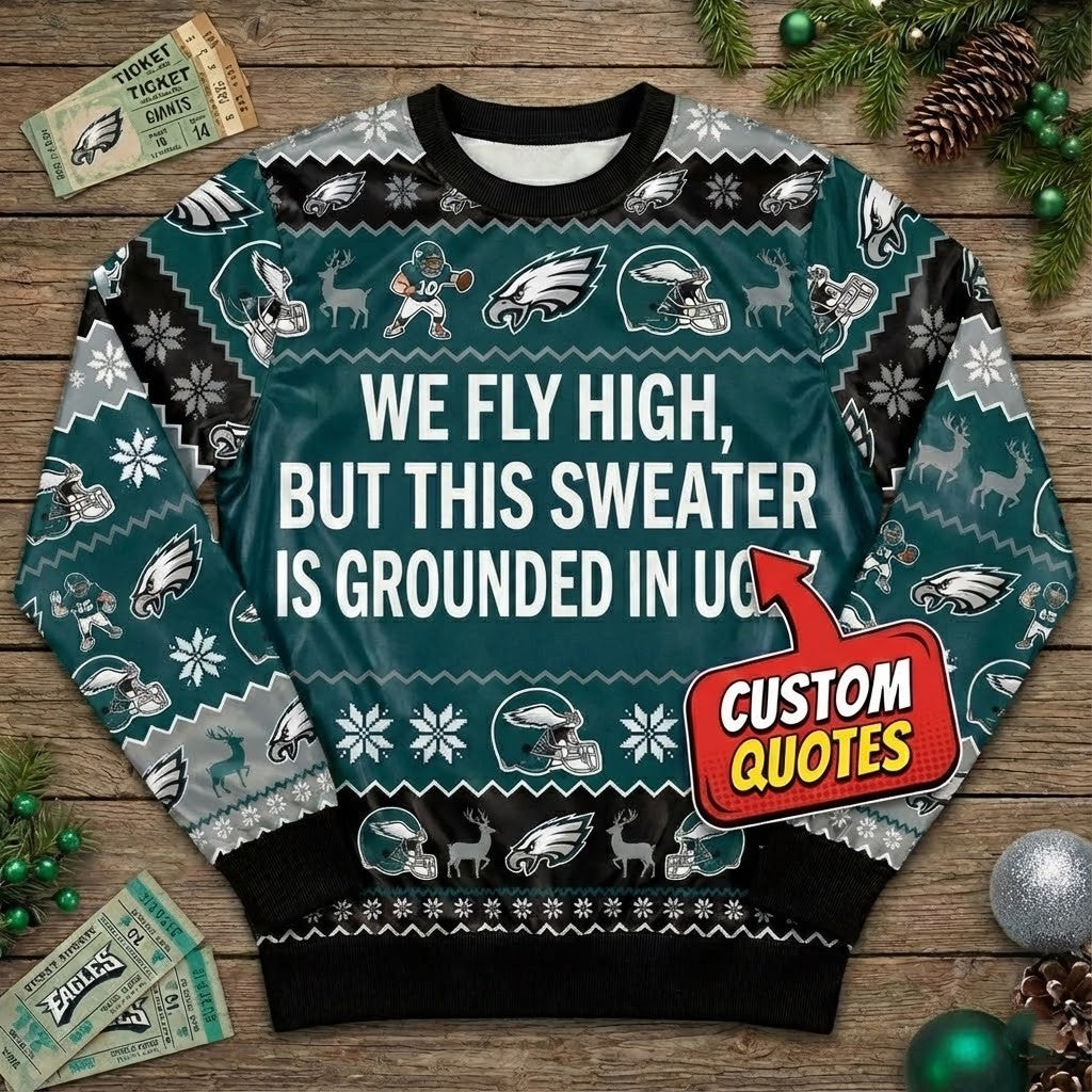 Personalized Philadelphia Eagles Ugly Christmas Sweater - Custom Text Fly Eagles Fly Fan Gift - LeagueLockerGear