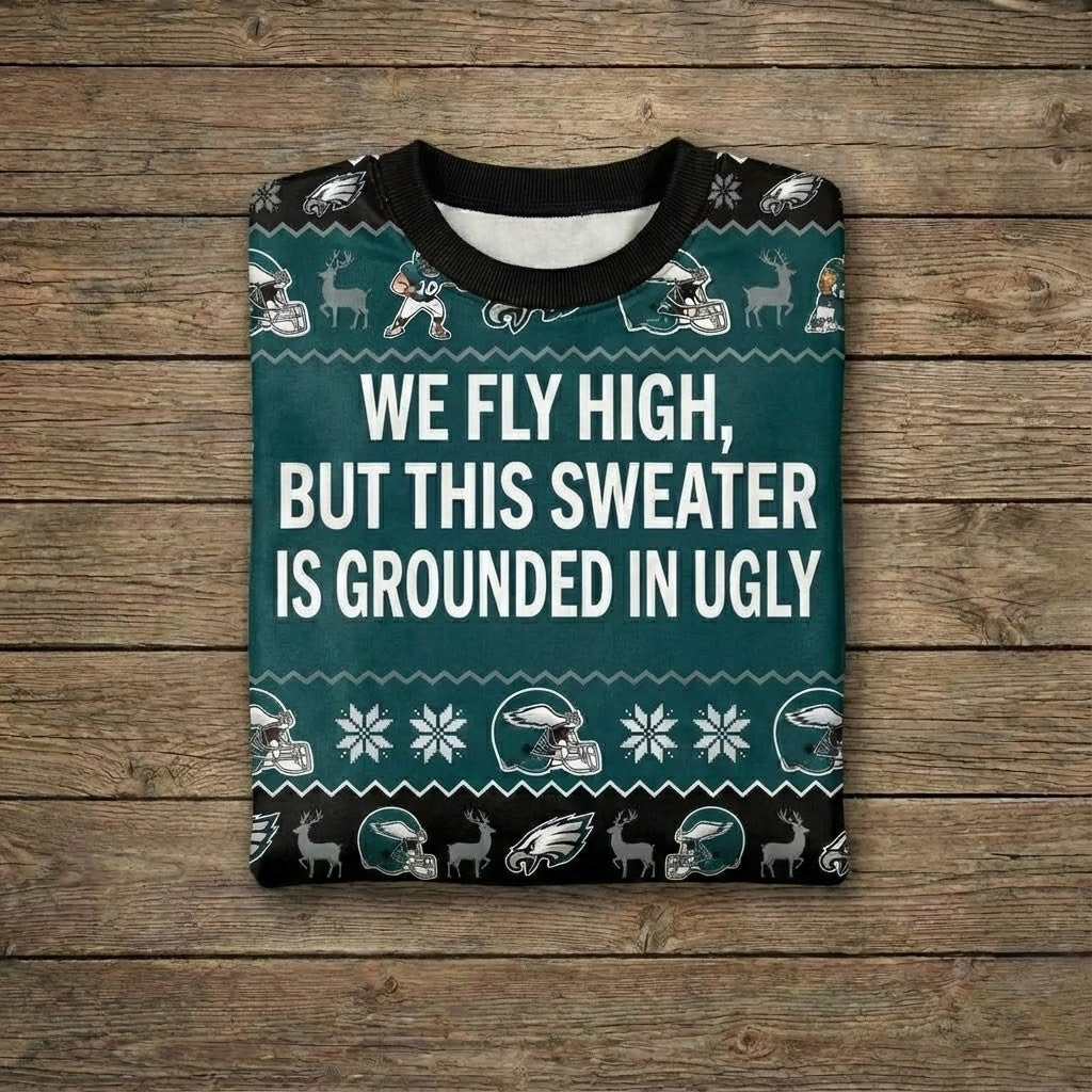 Personalized Philadelphia Eagles Ugly Christmas Sweater - Custom Text Fly Eagles Fly Fan Gift - LeagueLockerGear