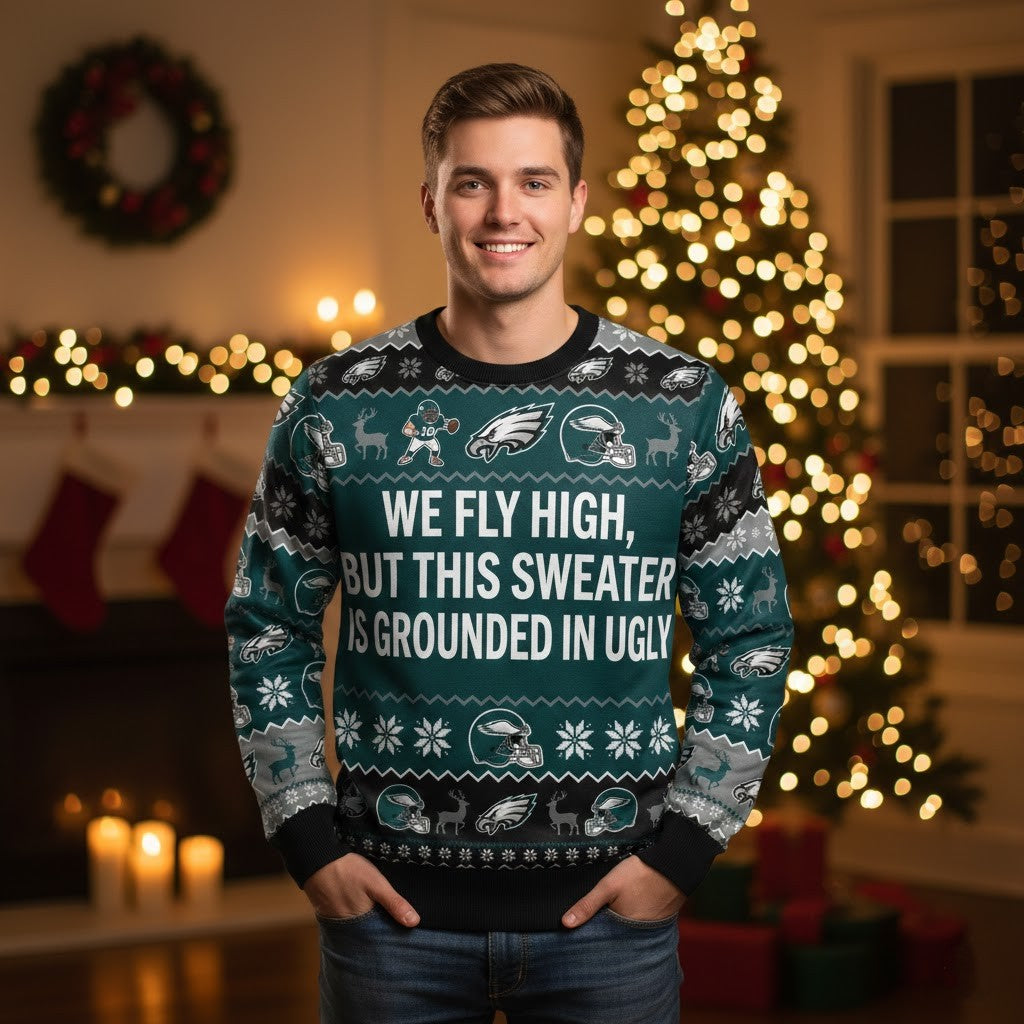 Personalized Philadelphia Eagles Ugly Christmas Sweater - Custom Text Fly Eagles Fly Fan Gift - LeagueLockerGear