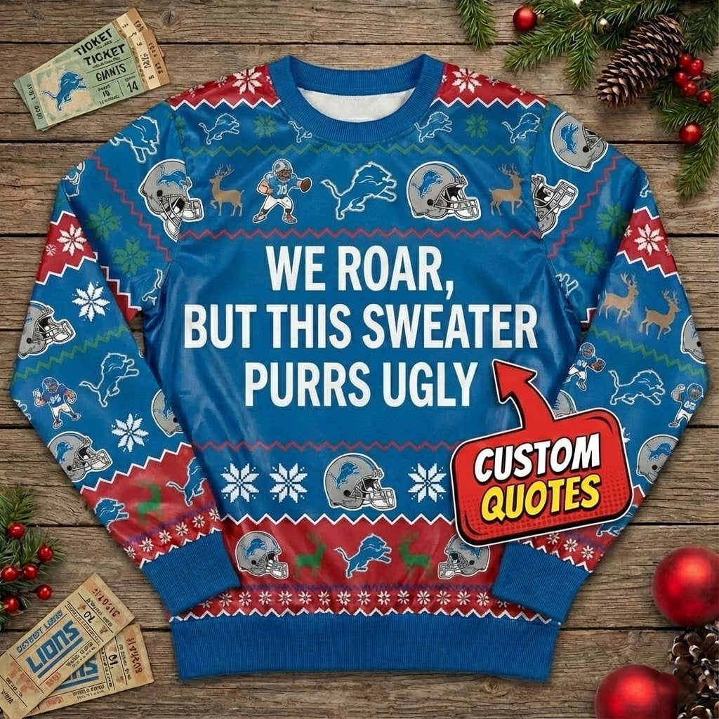 Personalized Detroit Lions Ugly Christmas Sweater - Funny Custom Quote One Pride Holiday Crewneck - LeagueLockerGear