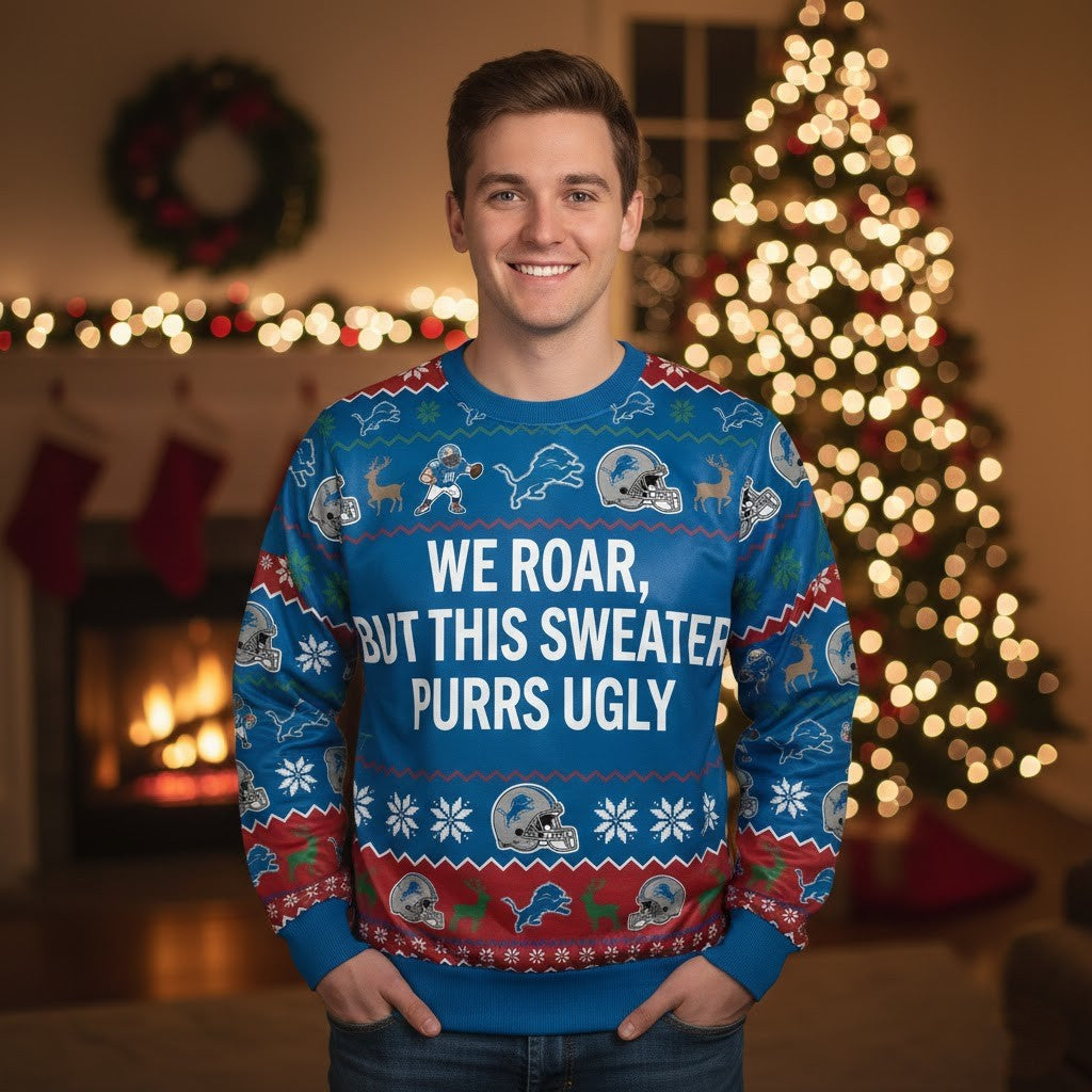 Personalized Detroit Lions Ugly Christmas Sweater - Funny Custom Quote One Pride Holiday Crewneck - LeagueLockerGear