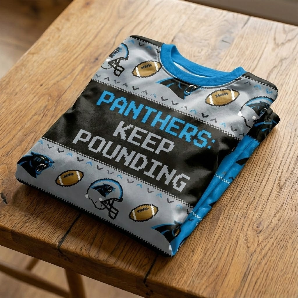 Carolina Panthers Ugly Christmas Sweater – NFL “Keep Pounding” Exclusive Spirit Pullover - LeagueLockerGear
