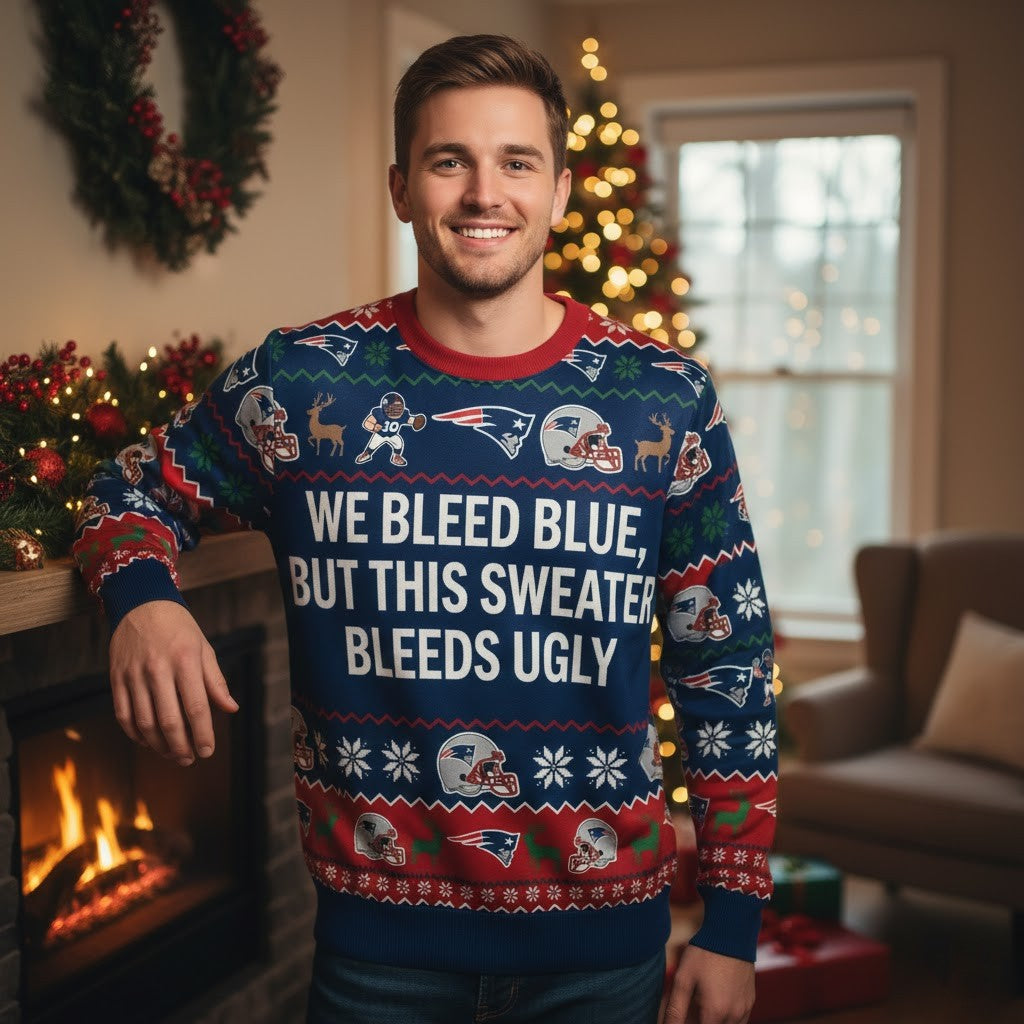 Personalized New England Patriots Ugly Christmas Sweater - Custom Message 6x Champions Football Pullover - LeagueLockerGear