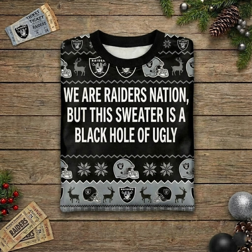 Personalized Las Vegas Raiders Ugly Christmas Sweater - Custom Quote Raider Nation Black Hole Fan Gift - LeagueLockerGear