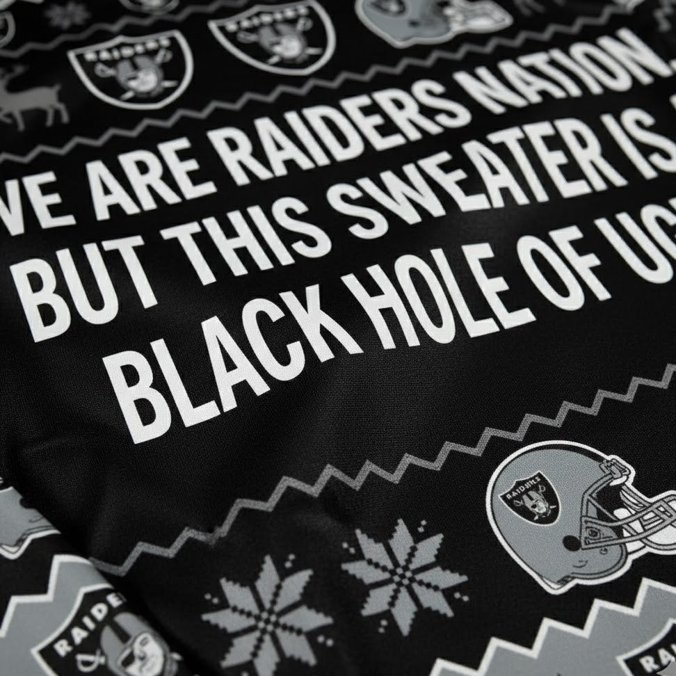 Personalized Las Vegas Raiders Ugly Christmas Sweater - Custom Quote Raider Nation Black Hole Fan Gift - LeagueLockerGear