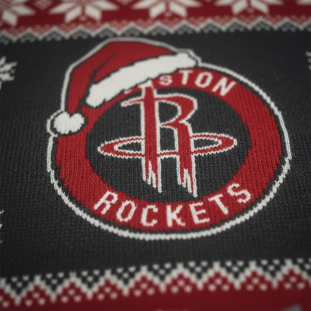 Houston Rockets Ugly Christmas Sweater – NBA Rocket Ship Holiday Jumper Red & Black Snowflake Fan Gear - LeagueLockerGear