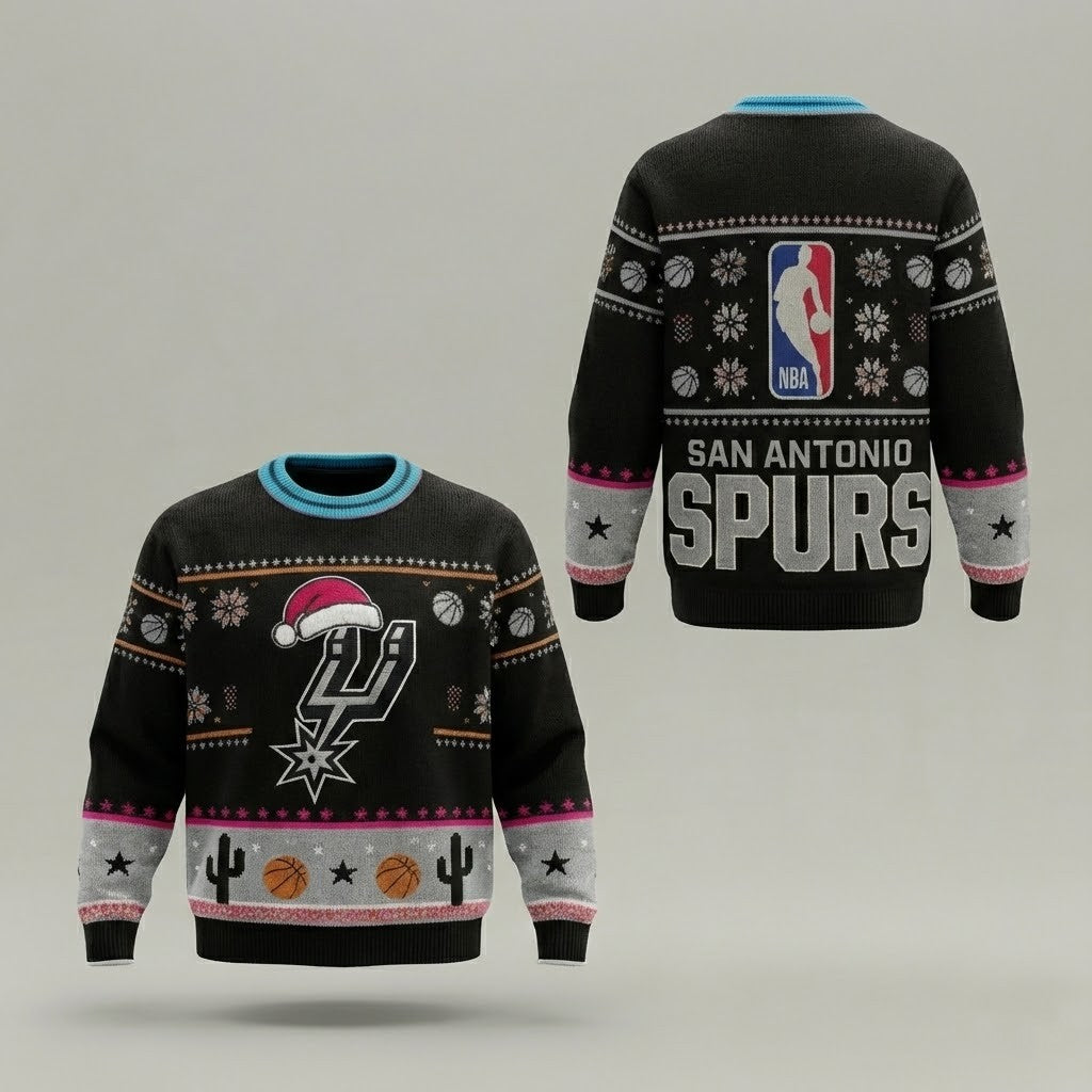 San Antonio Spurs Ugly Christmas Sweater – Fiesta Retro Holiday Black Cactus Theme Exclusive Apparel NBA - LeagueLockerGear