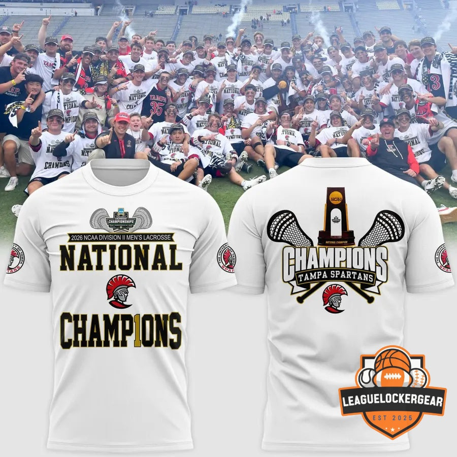 Tampa Spartans 2026 NCAA Division II Men's Lacrosse National Champions T-Shirt - LeagueLockerGear
