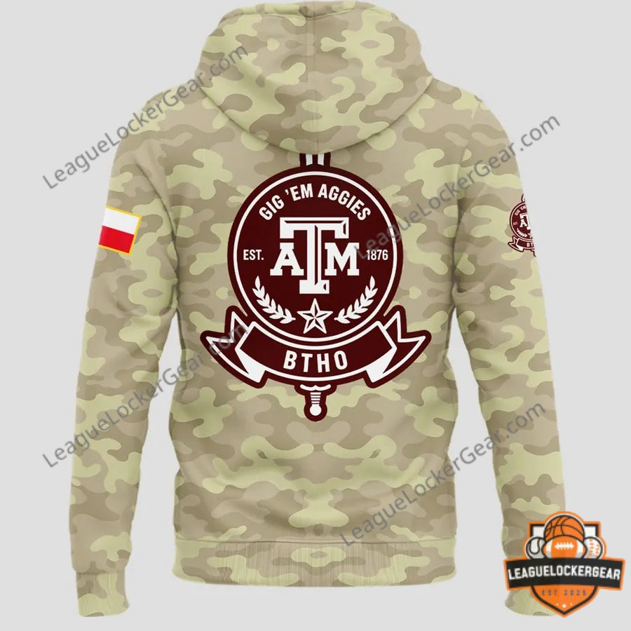 Texas A&M Aggies Camo Military Design Gig 'Em Aggies Hoodie