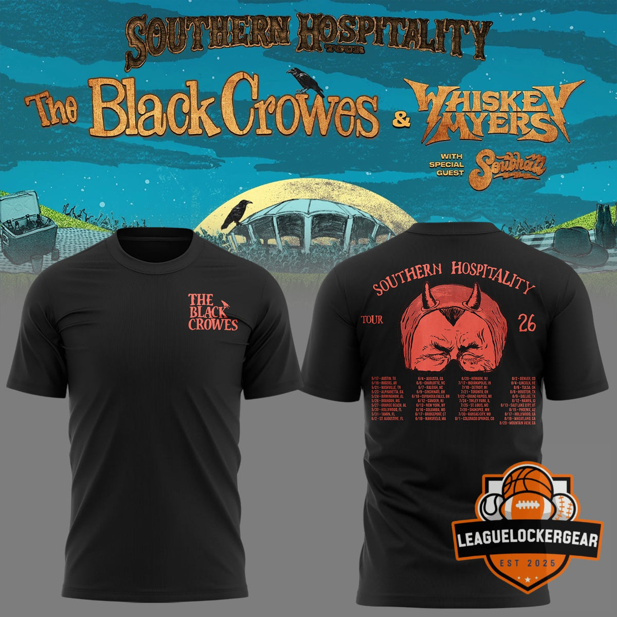 The Black Crowes Whiskey Myers Southern Hospitality Tour 2026 T-Shirt - LeagueLockerGear