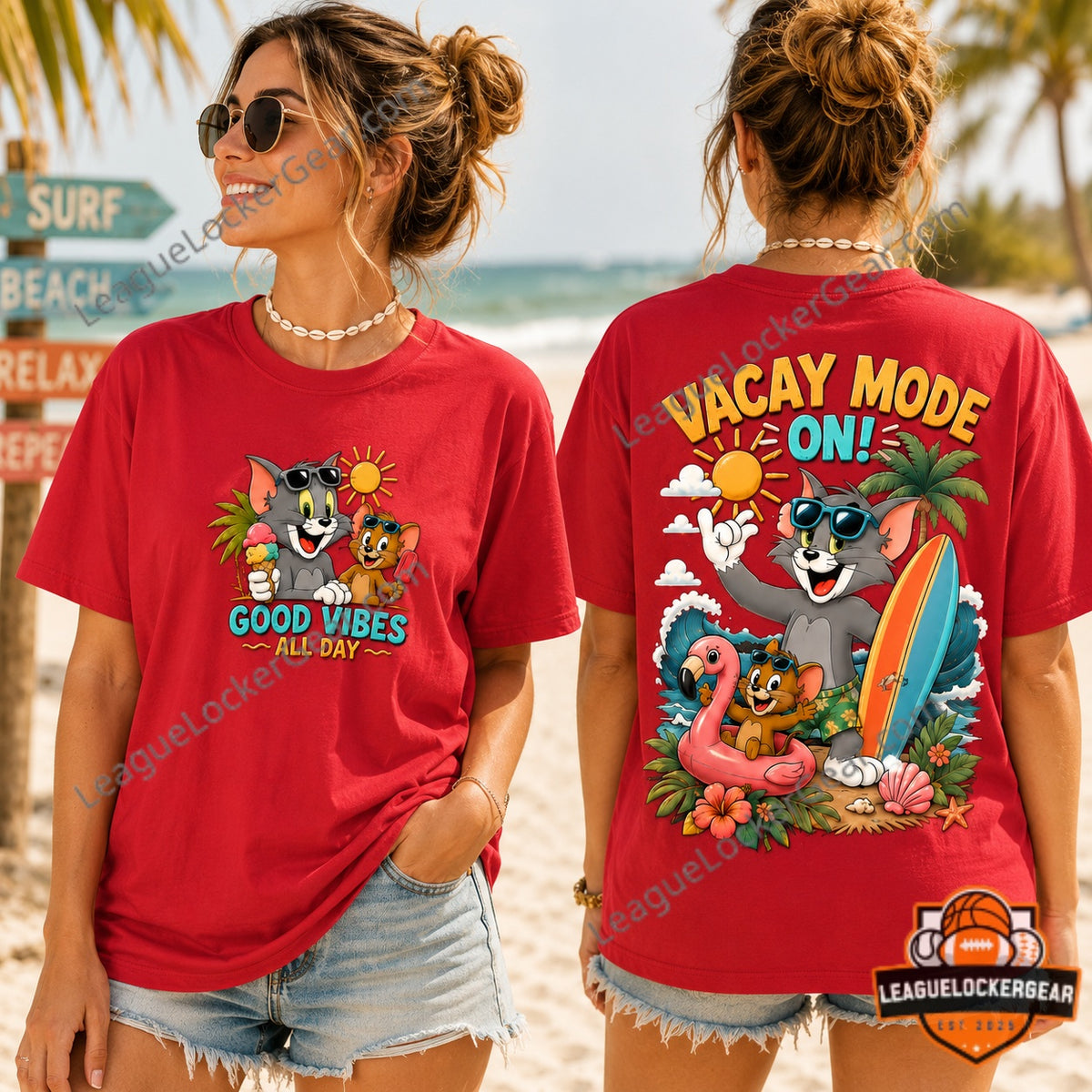 Tom and Jerry Summer Beach Vacation T-Shirt - LeagueLockerGear