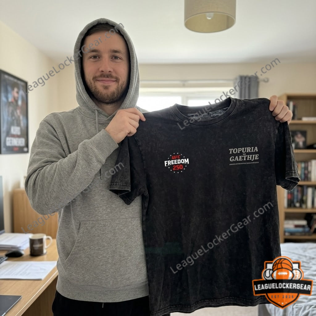 UFC Freedom 250 Topuria vs Gaethje Matchup T-Shirt - LeagueLockerGear