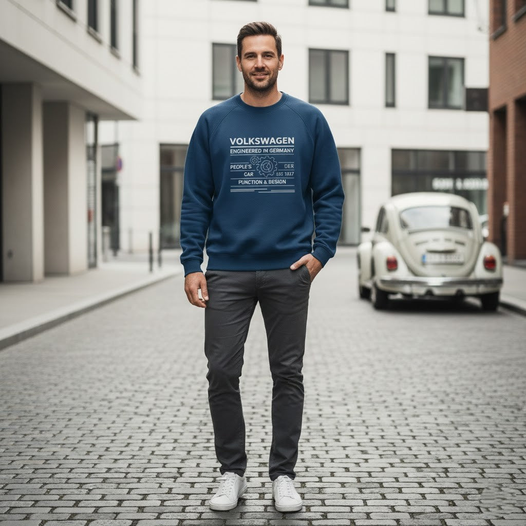Volkswagen "Engineered for Life" Heritage 3D Blueprint Crewneck Sweatshirt - LeagueLockerGear